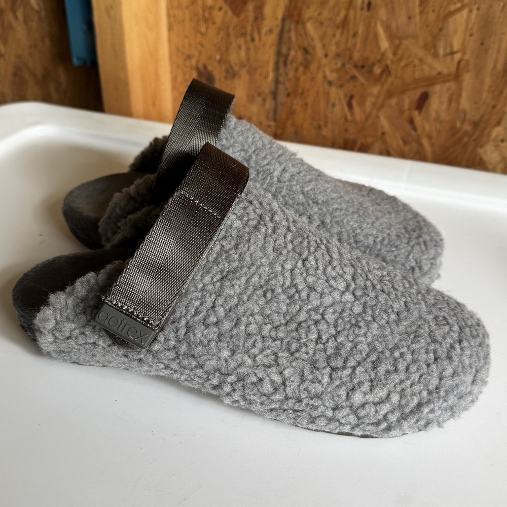 Aetrex Millie Clog Slippers Gray Faux Sherpa Loungewear Cozy House Shoe US 9-9.5